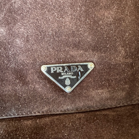 Prada Vintage Scamosciato Brown Suede Shoulder Bag Silver Hardware Push Lock - Picture 10 of 16